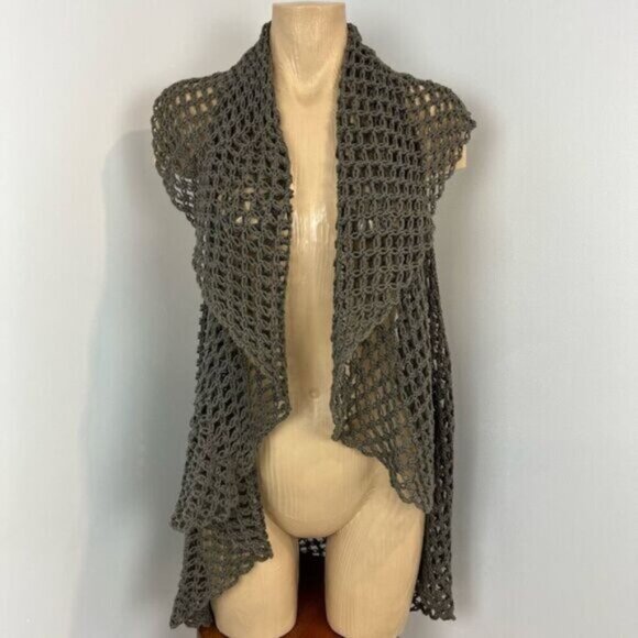 Vintage Sweaters - Vintage Womens One Size Knit Crotchet Cardigan Shawl Wrap Fishnet Grunge